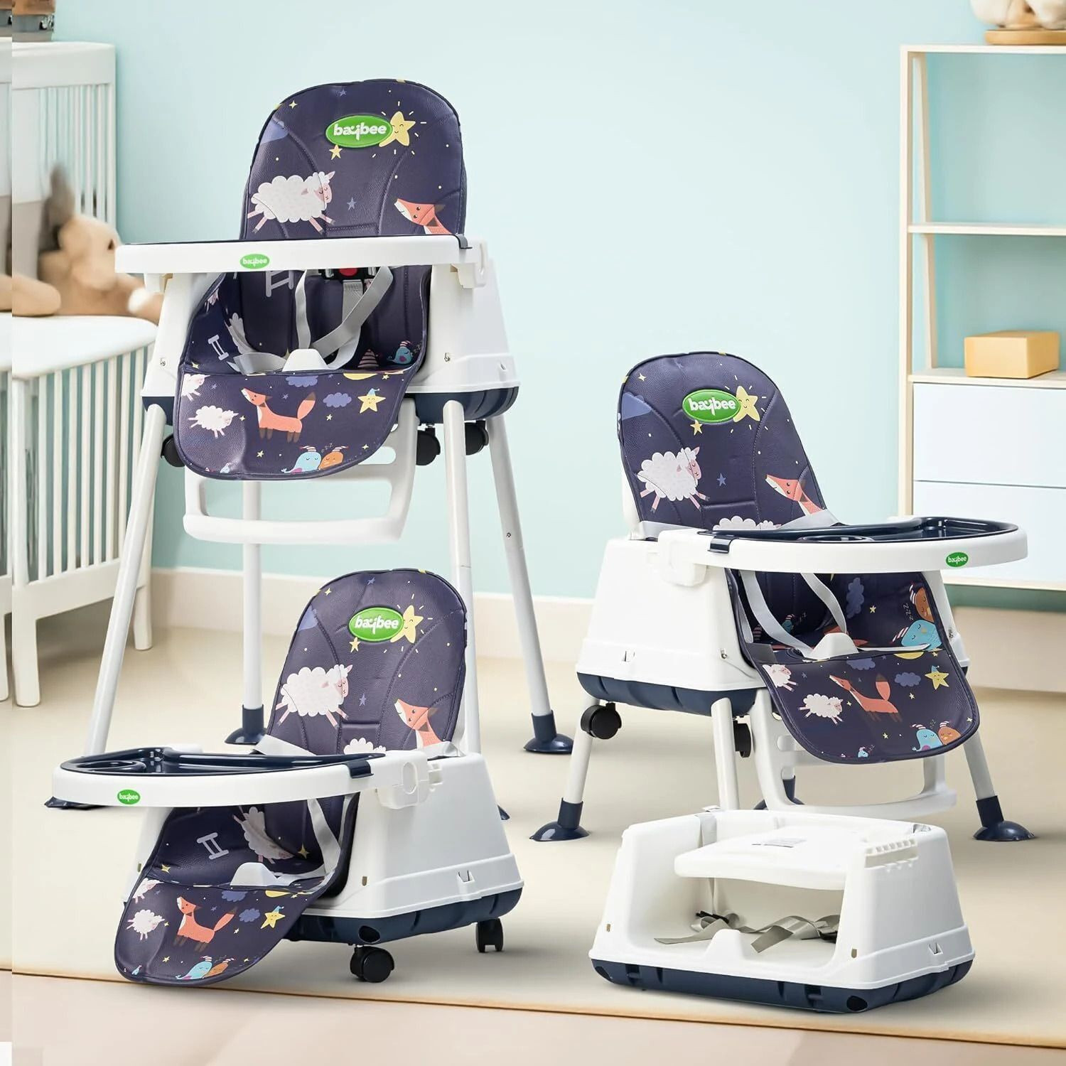 Image of baybee 4-in-1 Baby High Chair | Foldable, Adjustable, Safe & Easy to Clean
