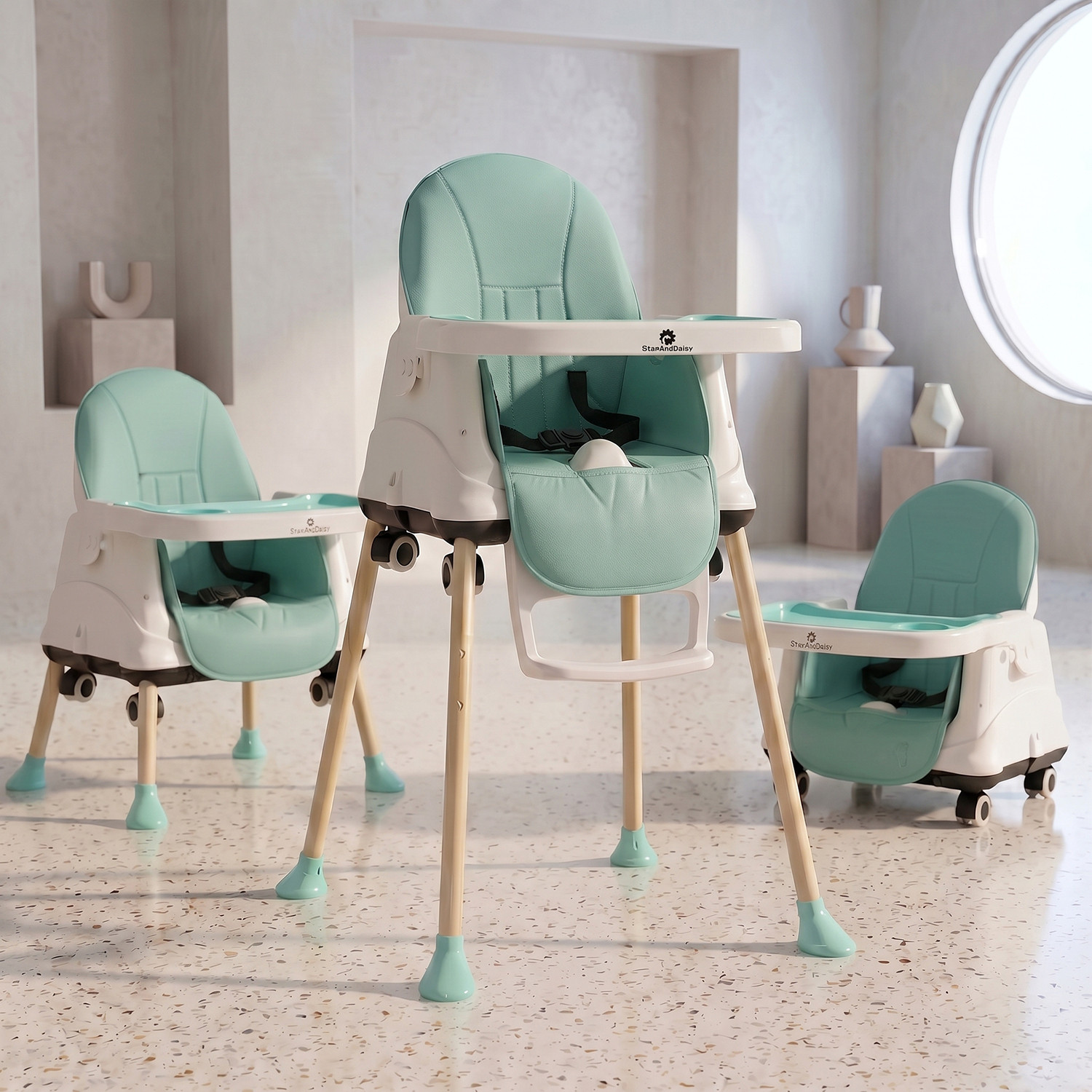 Image of StarAndDaisy 4-in-1 Baby High Chair with Adjustable Double Tray & Safety Harness