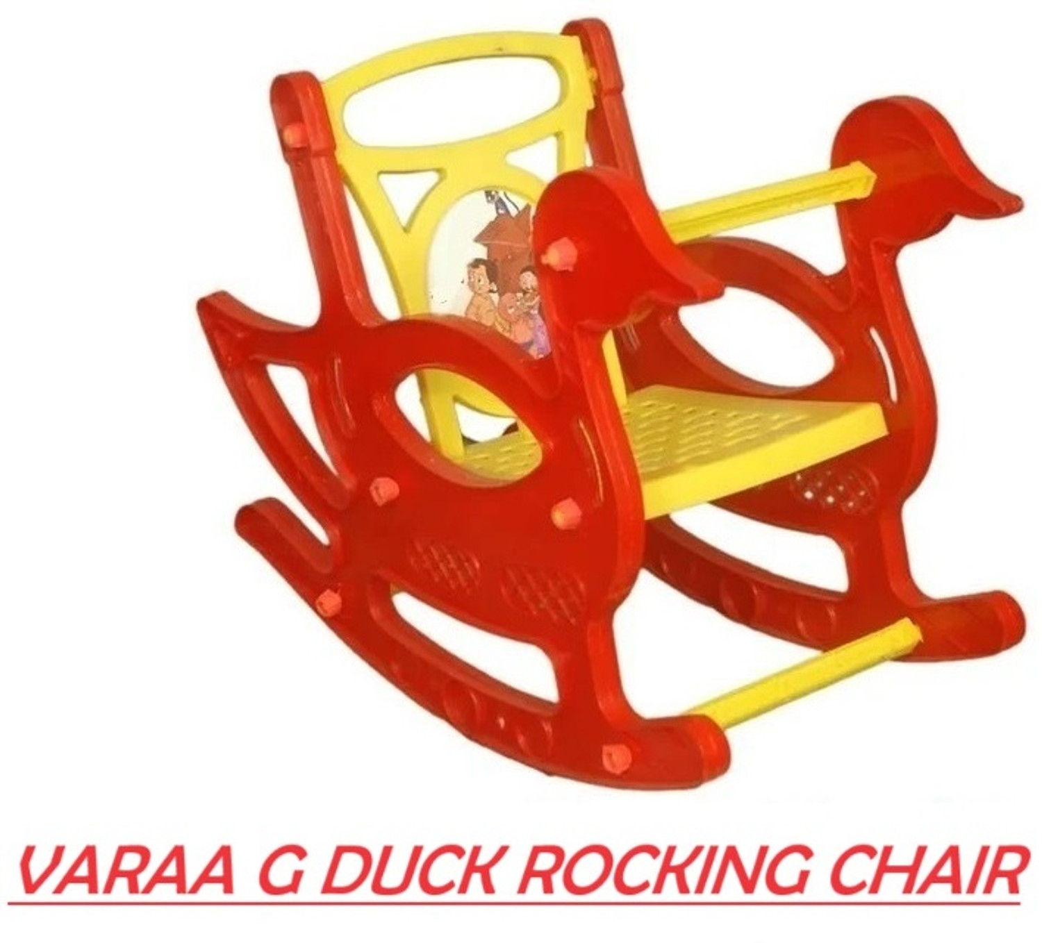 Image of VARAA G PREMIUM DUCK ROCKING CHAIR, MADE IN INDIA(Finish Color - RED & YELLOW)