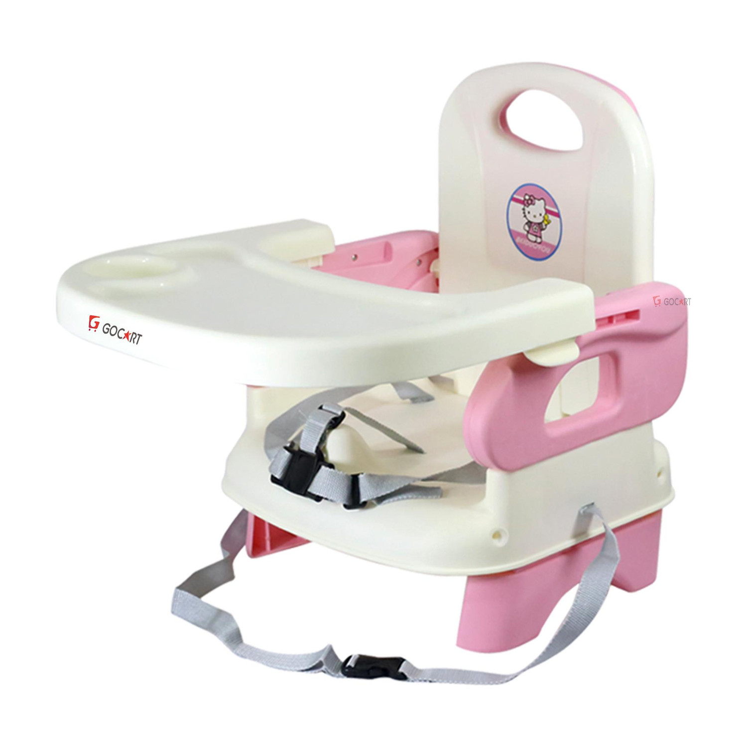 Image of GOCART Baby Booster Feeding Chair -Easy Travel Chair - with Safety Belt and Removable Dining Tray for Infants and Toddlers (Pink, White)