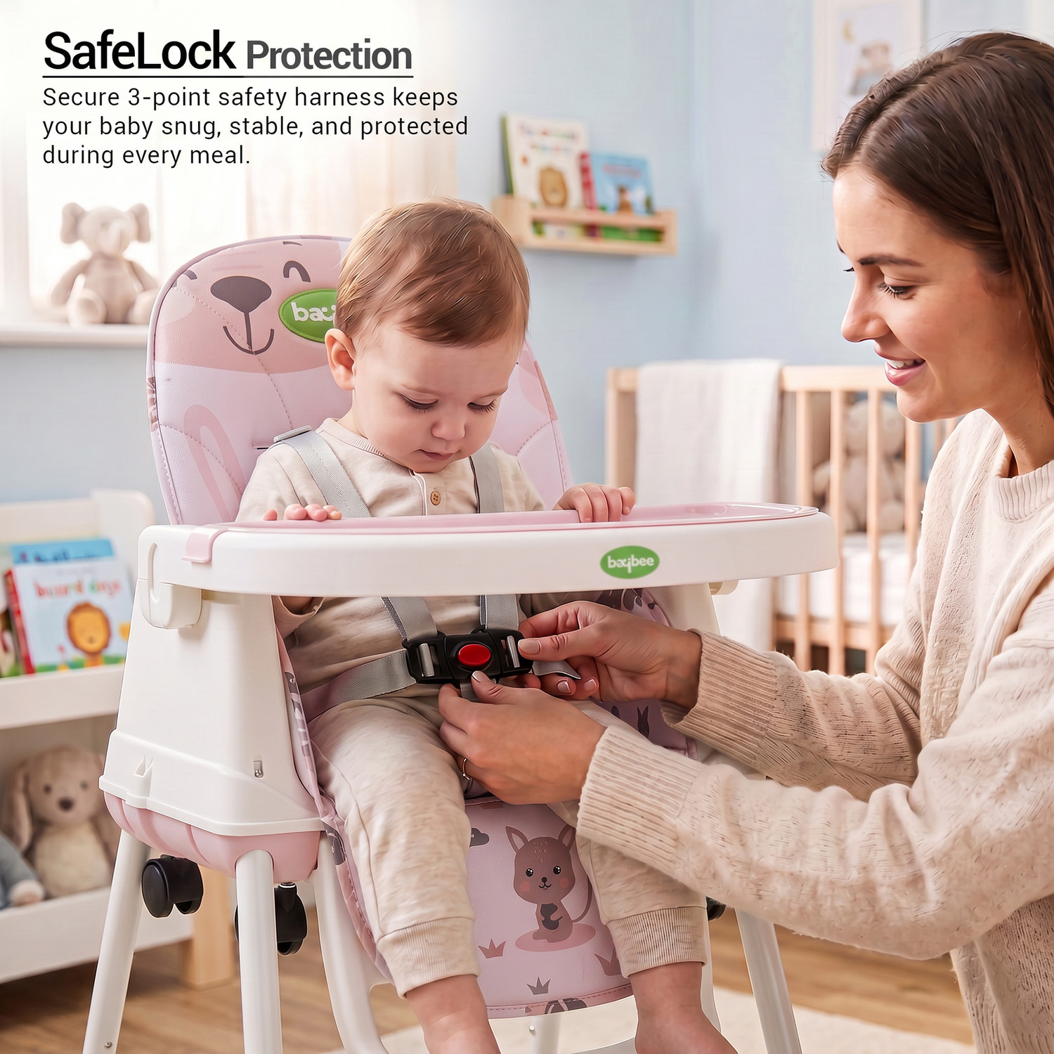 Image of baybee 4-in-1 Baby High Chair | Foldable, Adjustable, Safe & Easy to Clean (Pink)