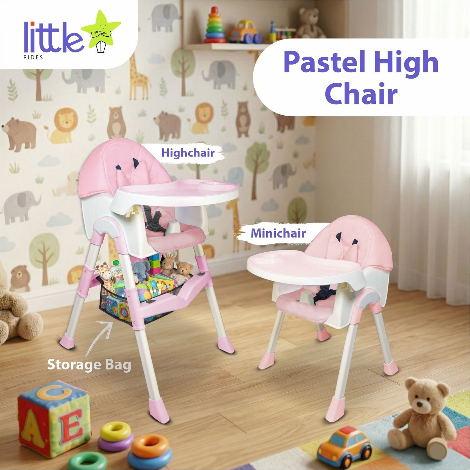 Image of LITTLE RIDES High Chair for Baby /Baby Feeding Chair for 0 to 5 Years with Detachable Tray
