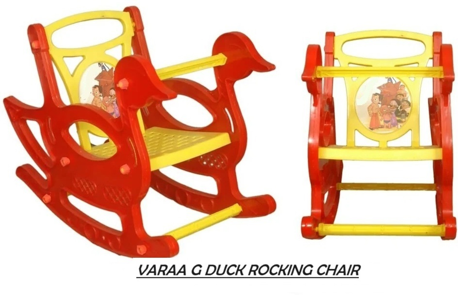 Image of VARAA G PREMIUM DUCK ROCKING CHAIR, MADE IN INDIA(Finish Color - RED & YELLOW)