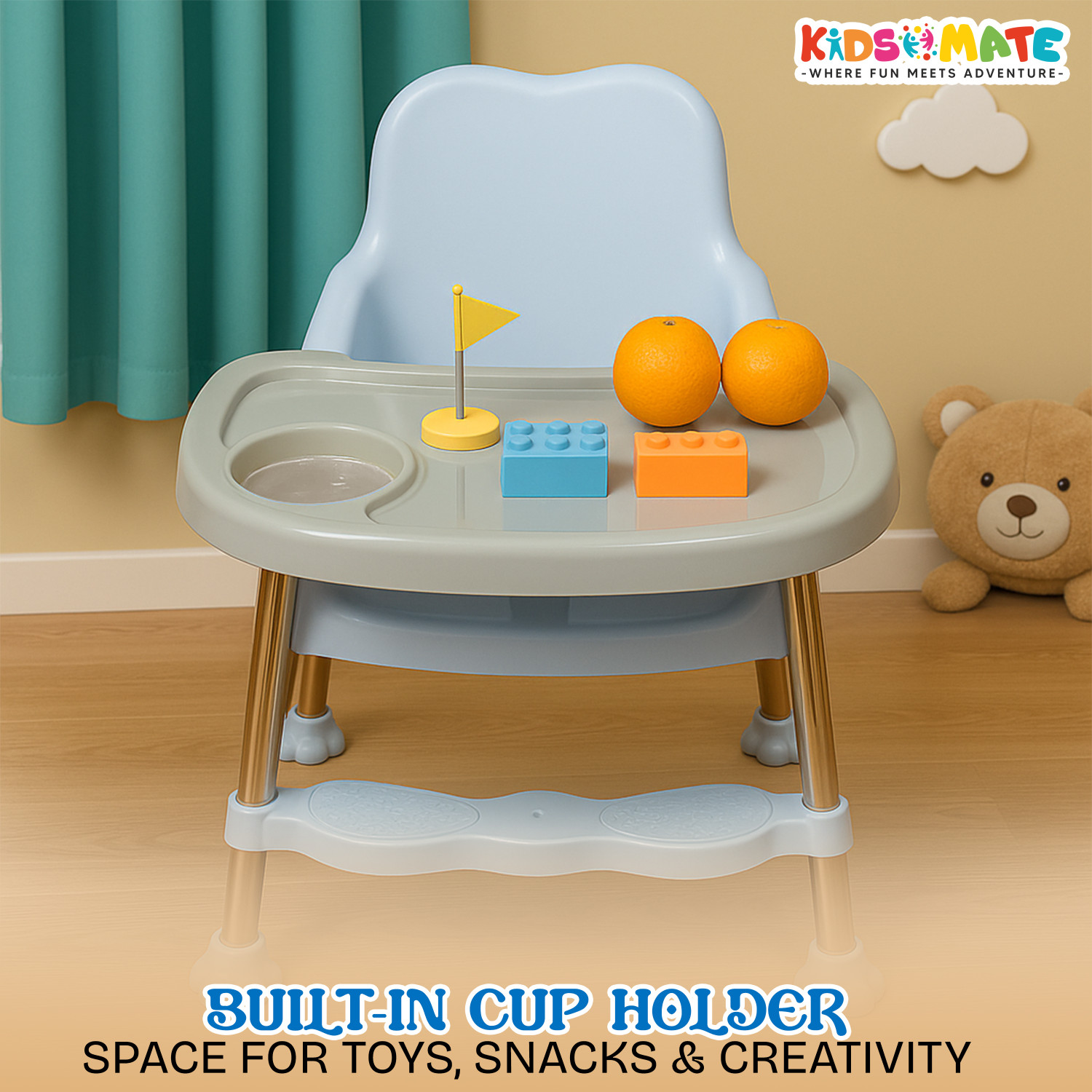 Image of Kidsmate 3-in-1 Baby High Chair | Adjustable Feeding & Activity Chair with Removable Tray
