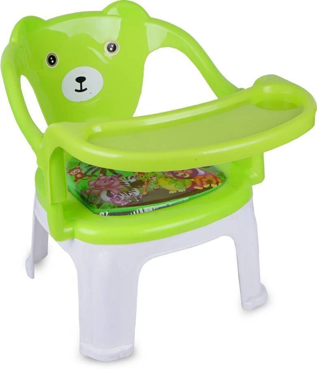 Asian Kids Bear-Themed Feeding Chair with Tray – Green & White