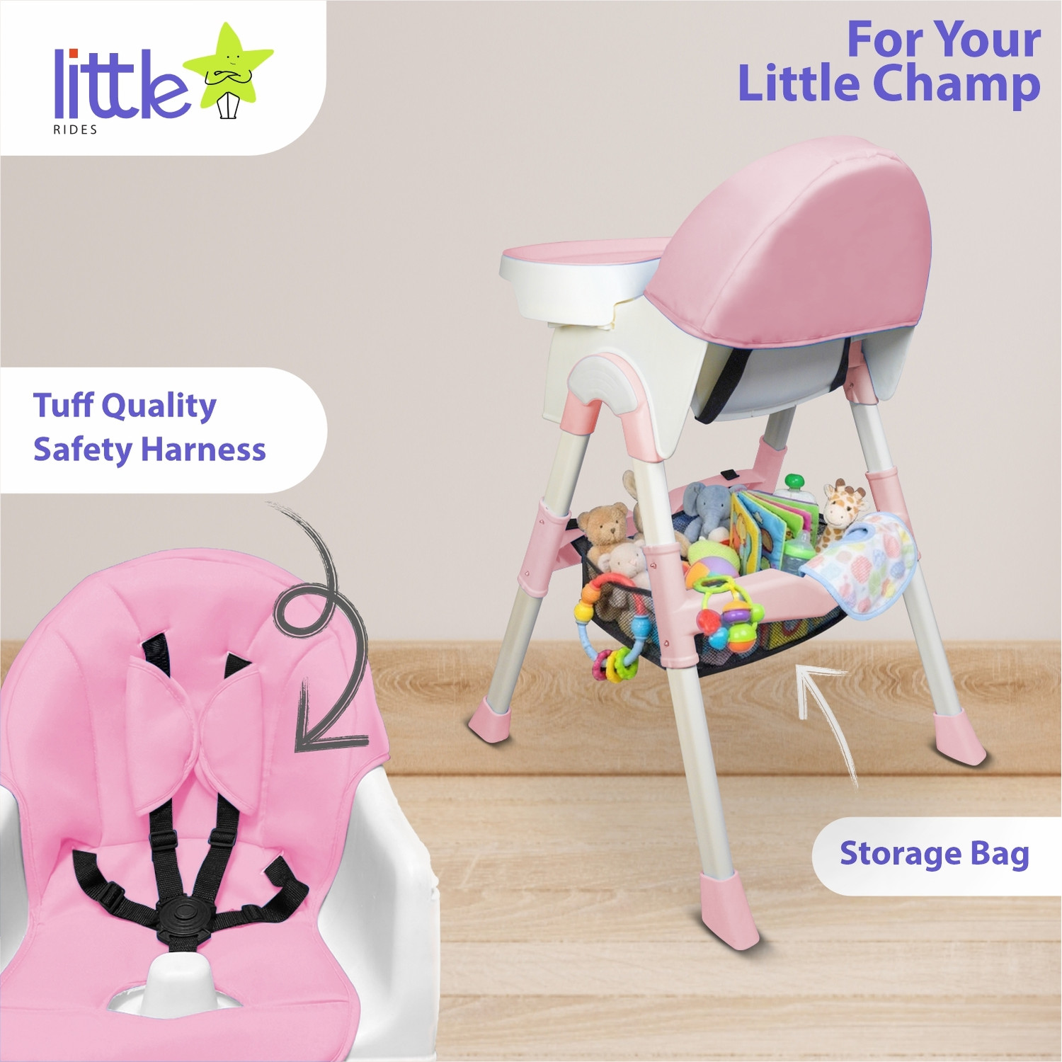 Image of LITTLE RIDES High Chair for Baby /Baby Feeding Chair for 0 to 5 Years with Detachable Tray