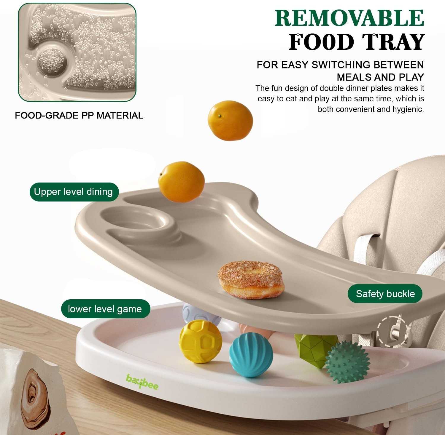 Image of baybee Liora 4-in-1 Convertible Baby High Chair for Kids Baby Booster Seat with Tray &