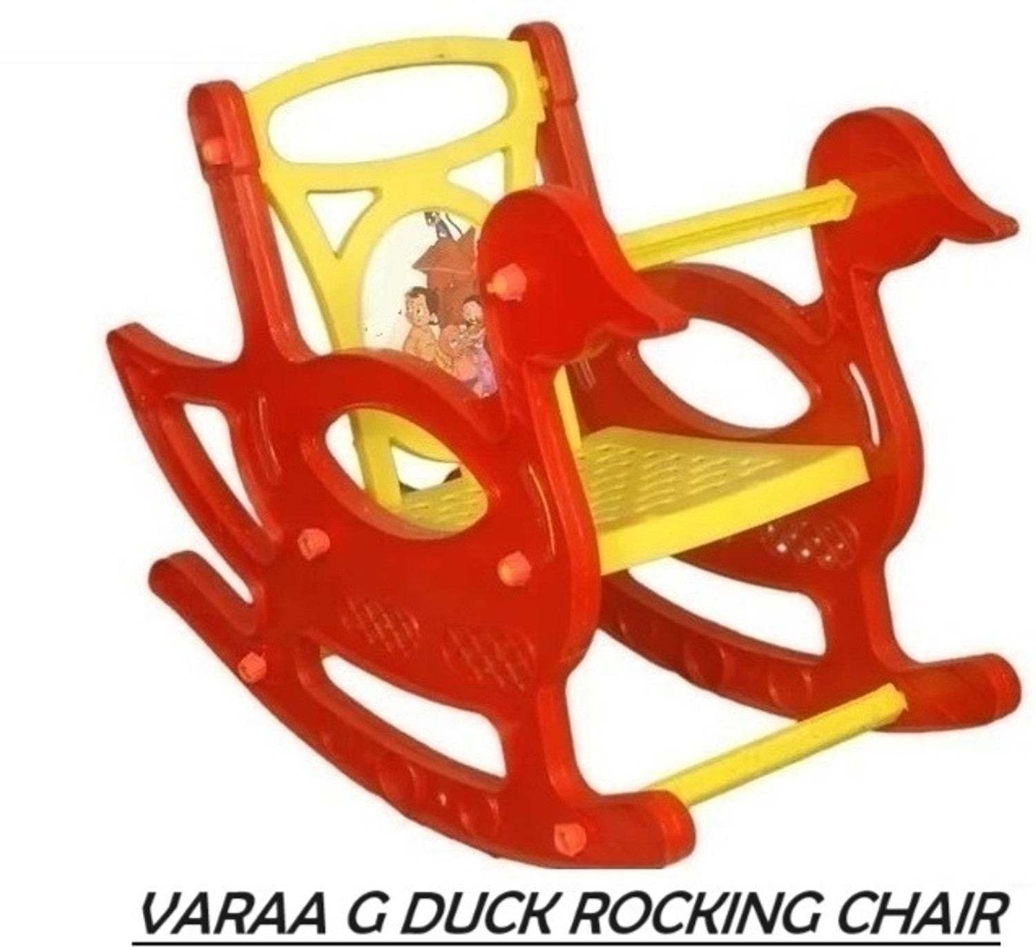 Image of VARAA G PREMIUM DUCK ROCKING CHAIR, MADE IN INDIA(Finish Color - RED & YELLOW)