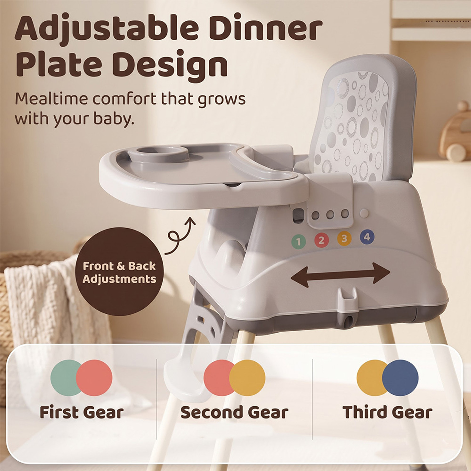 Image of StarAndDaisy Baby High Chair with Adjustable Height, Removable Tray & Safety Belt