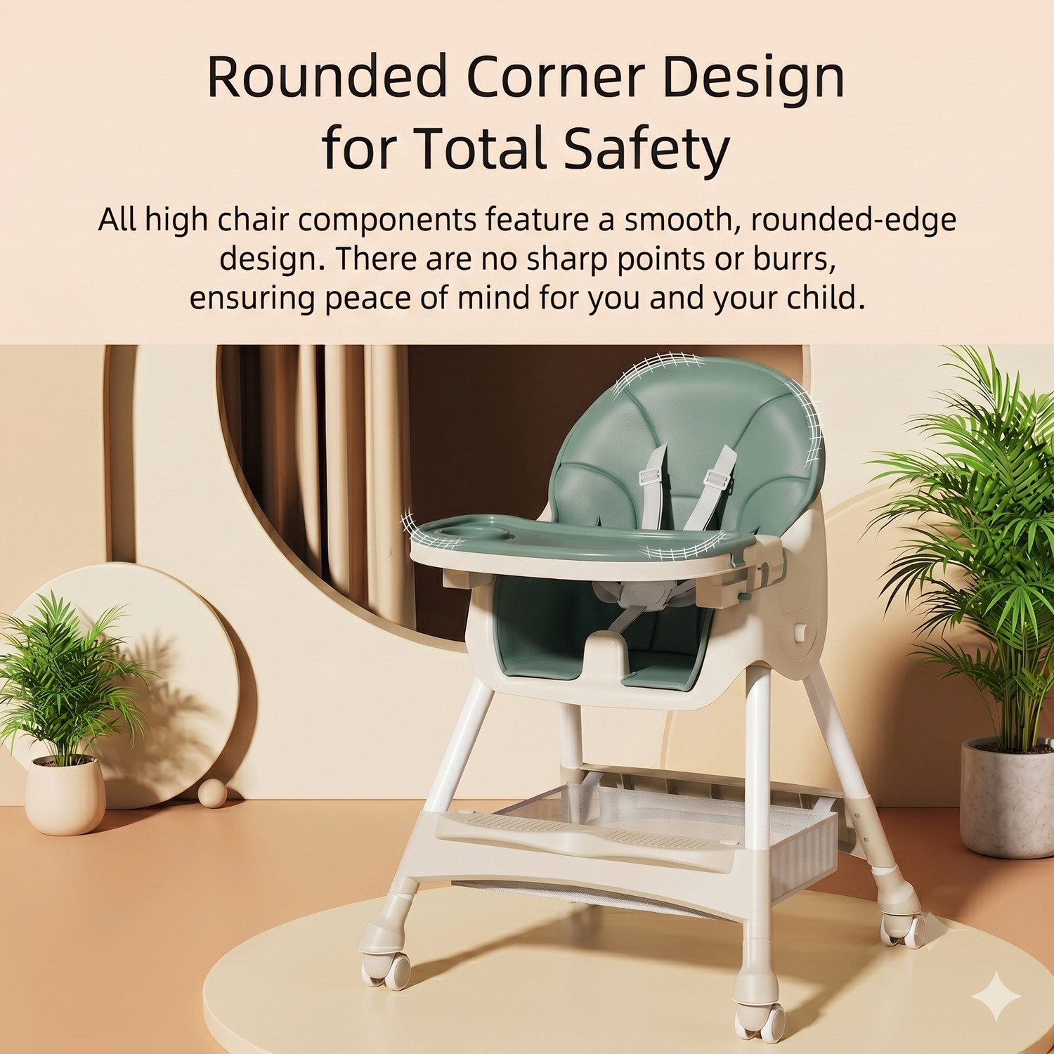 Image of Babanza Baby High Chair with reclining seat, foldable with wheels