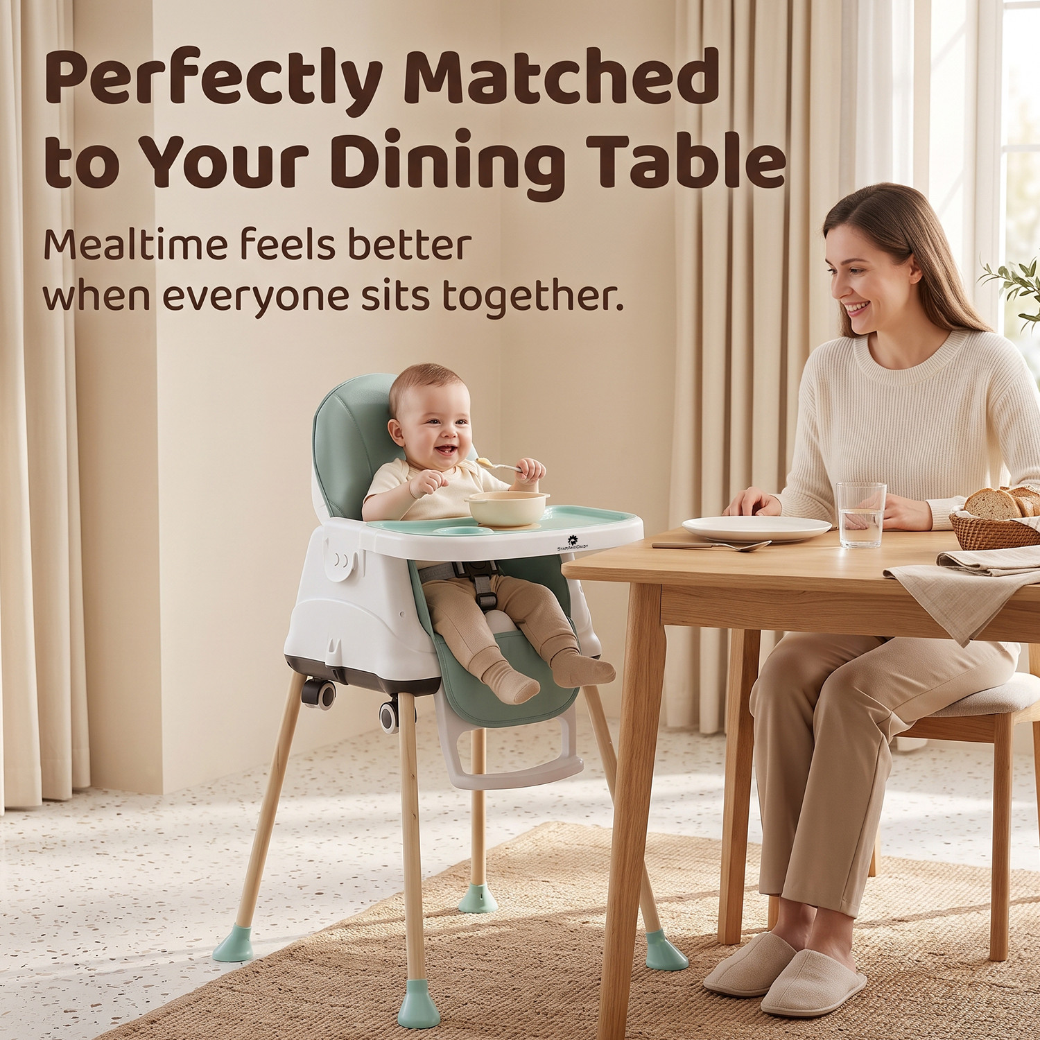 Image of StarAndDaisy 4-in-1 Baby High Chair with Adjustable Double Tray & Safety Harness