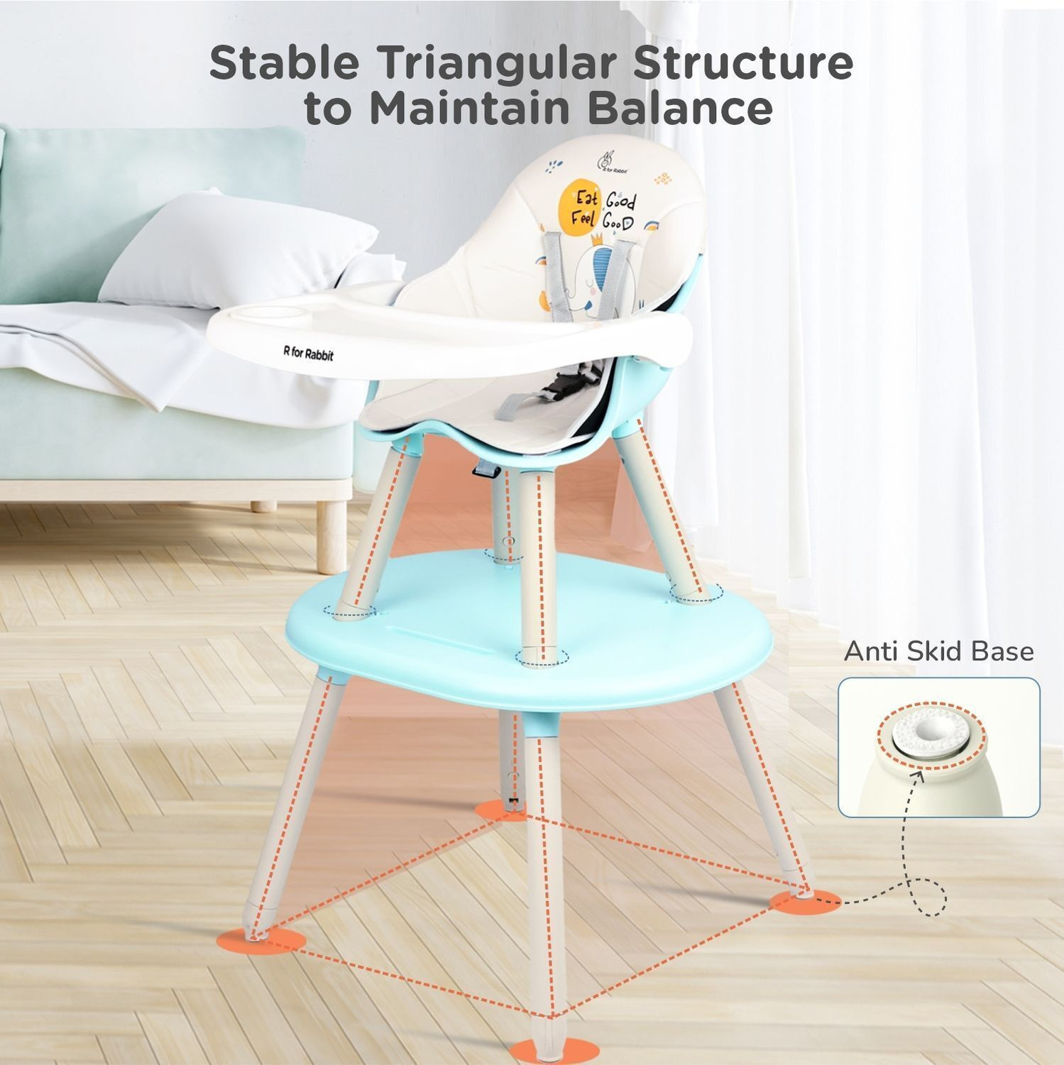 Image of R for Rabbit Cherry Berry Tusky High Chair for Baby with Detachable & Adjustable Food Tray