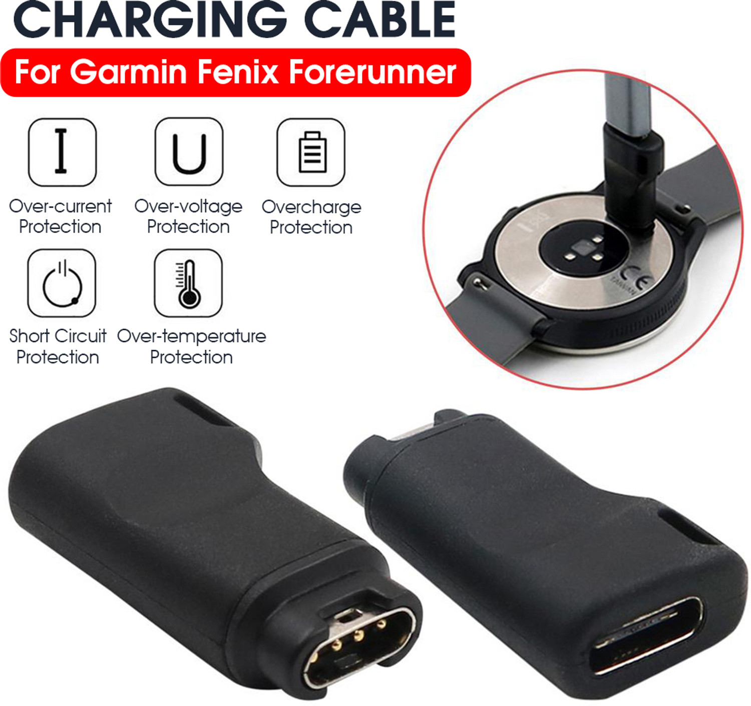 Image of Verilux Garmin Watch Charger to Type C Adapter, Compatible with Garmin Fenix Charging Pad