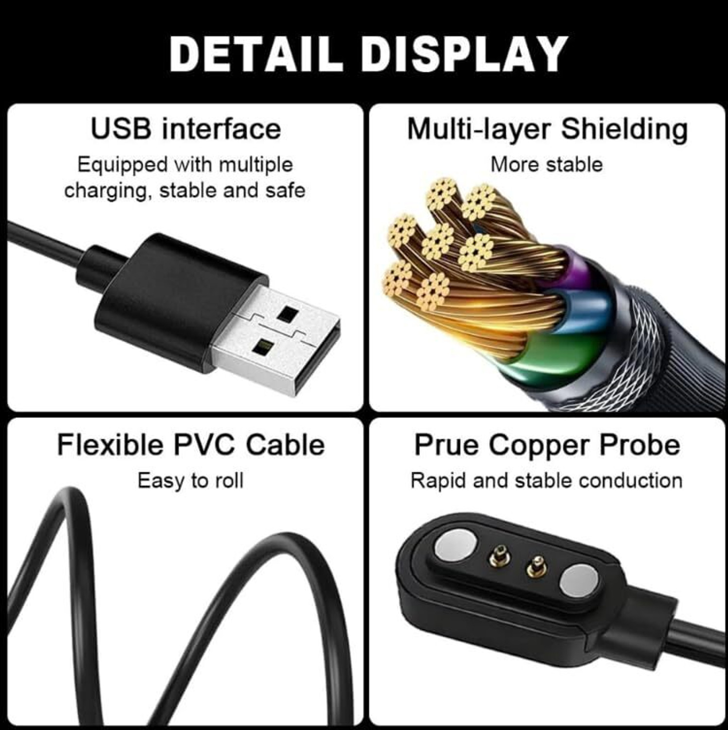 Image of ABHINANDAN USB W26 Cable.compatible with boat.pebble. Watch Charger Magnetic 2 pin Charging Pad