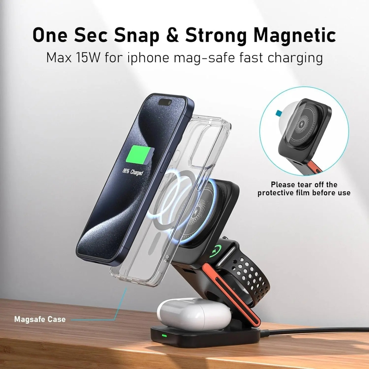 Image of UrbanVolt 3-in-1 Magnetic Wireless Charging Stand | Foldable | 5W /7.5W /10W Fast Charge Charging Pad