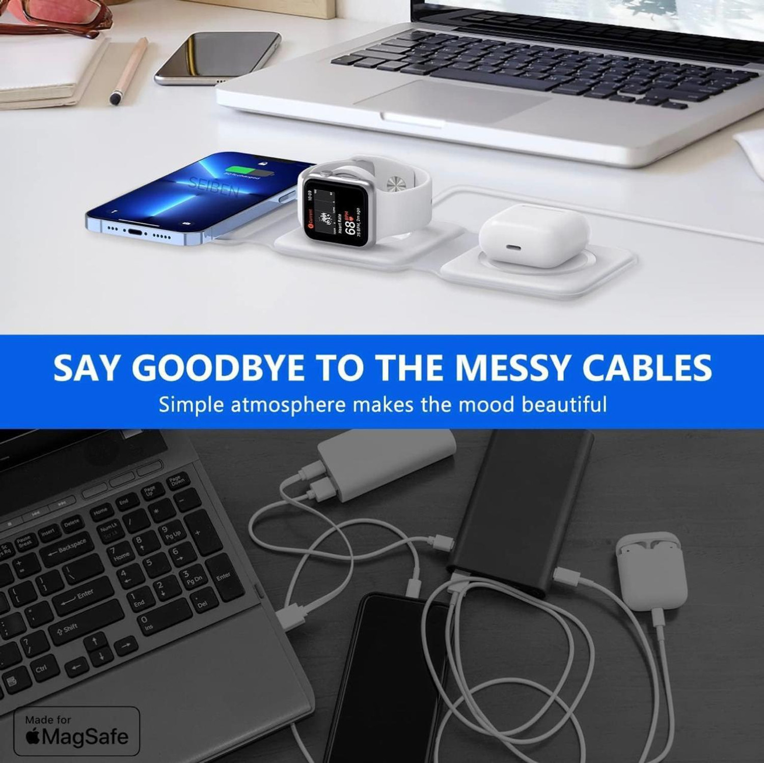 Image of JPGC 3 in 1 MagSafe Magnetic Foldable Wireless Charger | foldable charger Charging Pad