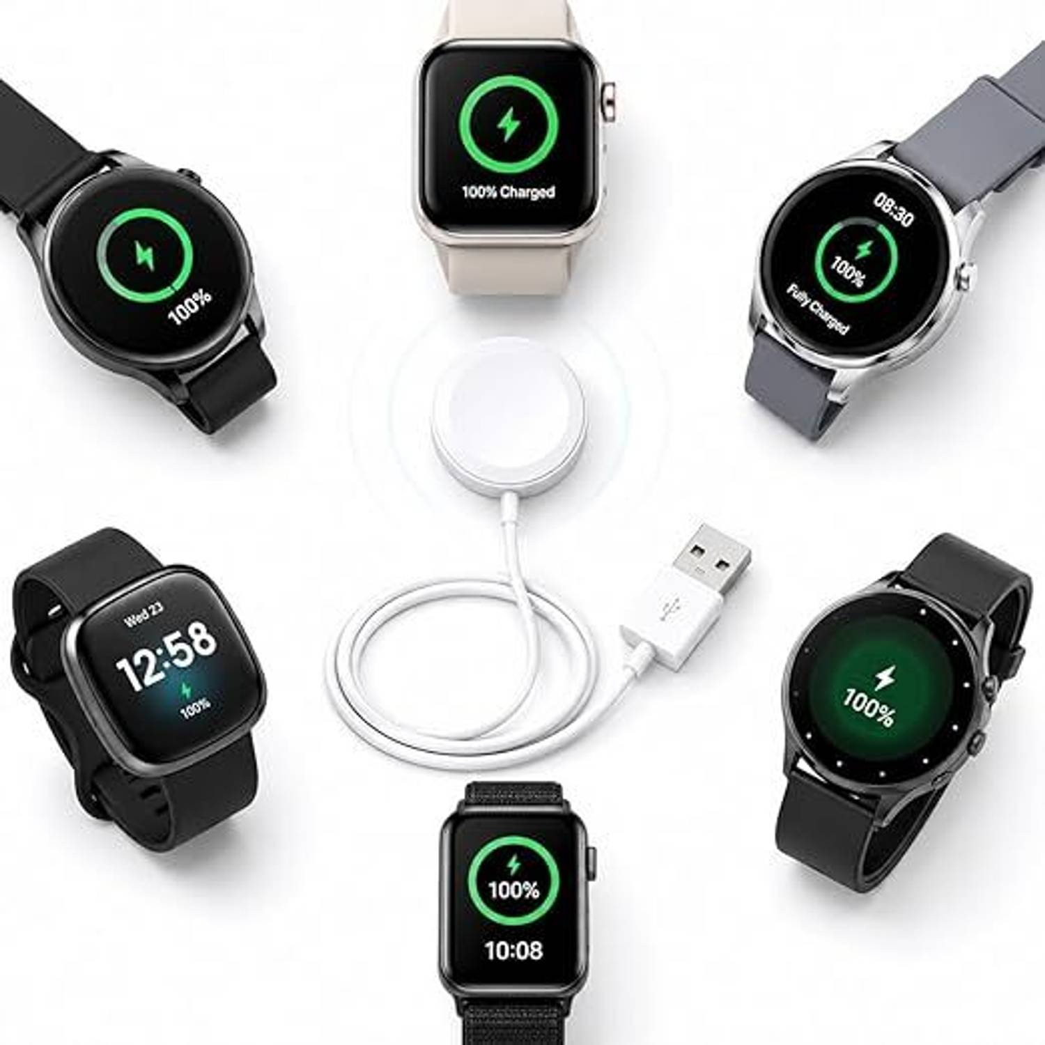 GENIUSGRAWTH T800 Magnetic Charging Holder 2-Pin Cable Smartwatch Replacement Charging Cable Charging Pad