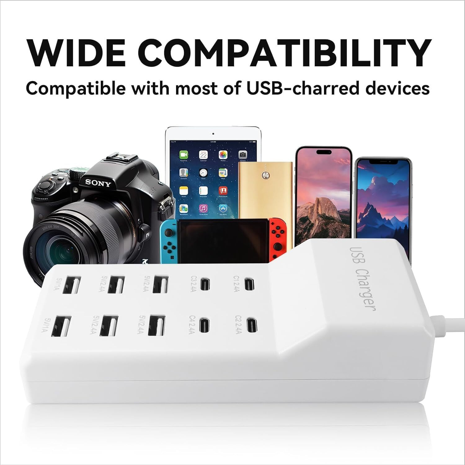 Image of Naviscinest Portable USB C Charging Station,USB-C 4-Ports, Hub 10-Ports USB Charger Dock Charging Pad