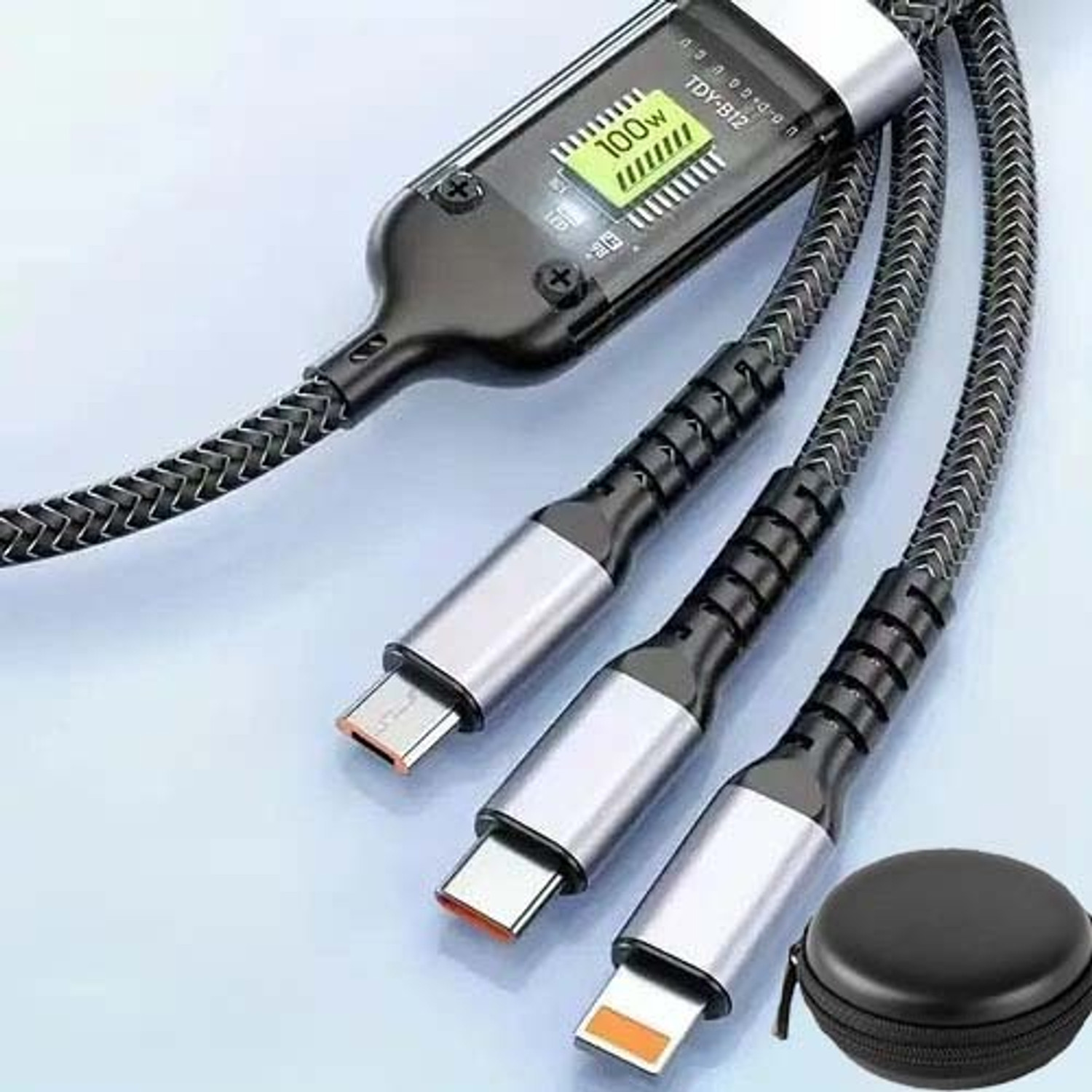 Image of 3D GOLDTM Multipurpose Cord Transparent Luminous 100W 3in1 Multi Charging Data Cable+Pouch Charging Pad