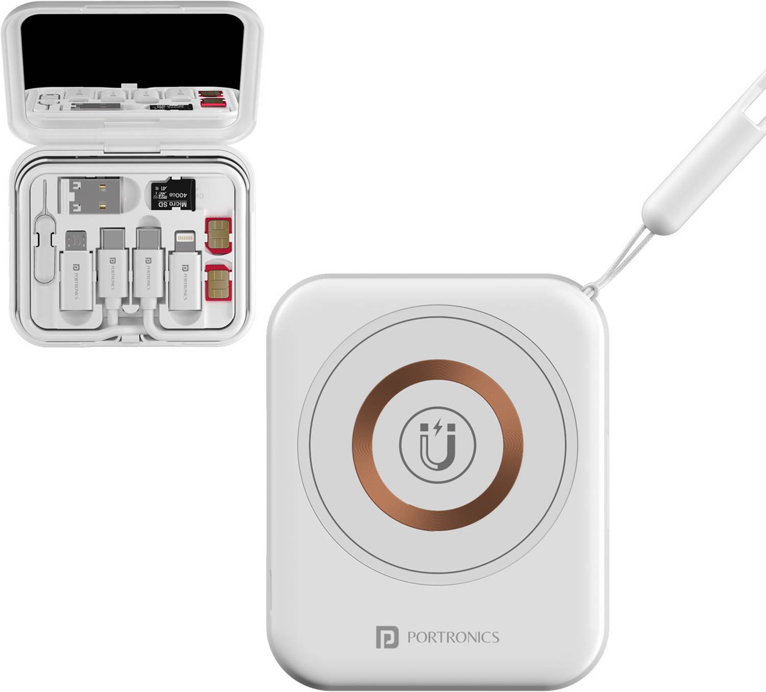 Portronics Smartpod 3-1 Wireless Charger,Multifunctional Cable Kit,Cleaners,Makeup Mirror Charging Pad