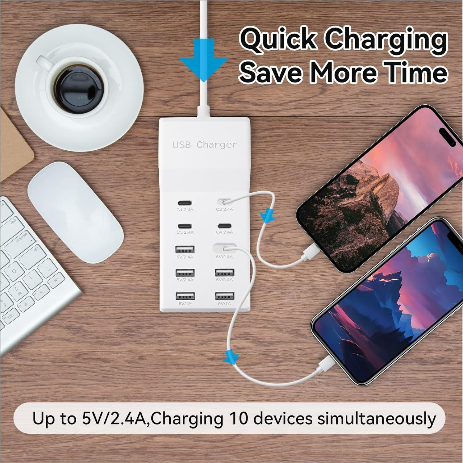 Image of Naviscinest Portable USB C Charging Station,USB-C 4-Ports, Hub 10-Ports USB Charger Dock Charging Pad