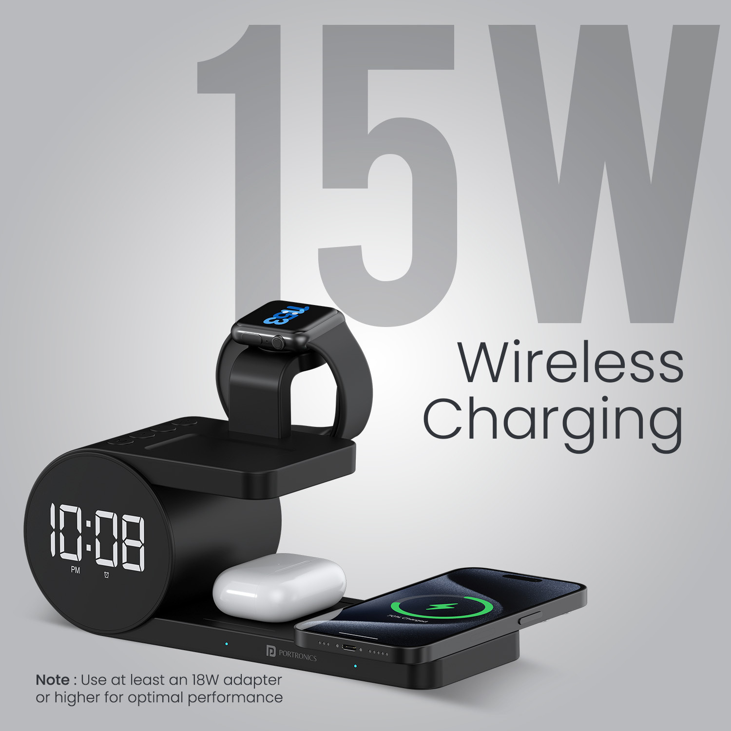 Image of Portronics Freedom 6 15W Wireless Charger for Smatphones,Earbuds & Watch Wireless Charging Charging Pad