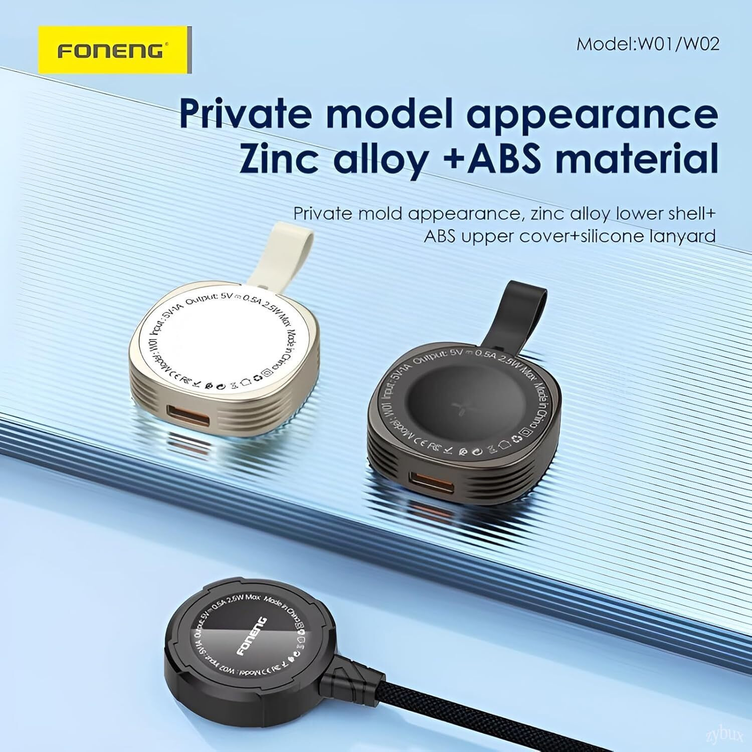 Image of Foneng iWatch USB C /Lightening Fast Wireless Smart Watch Charger 2.5W Metal Body, White Charging Pad