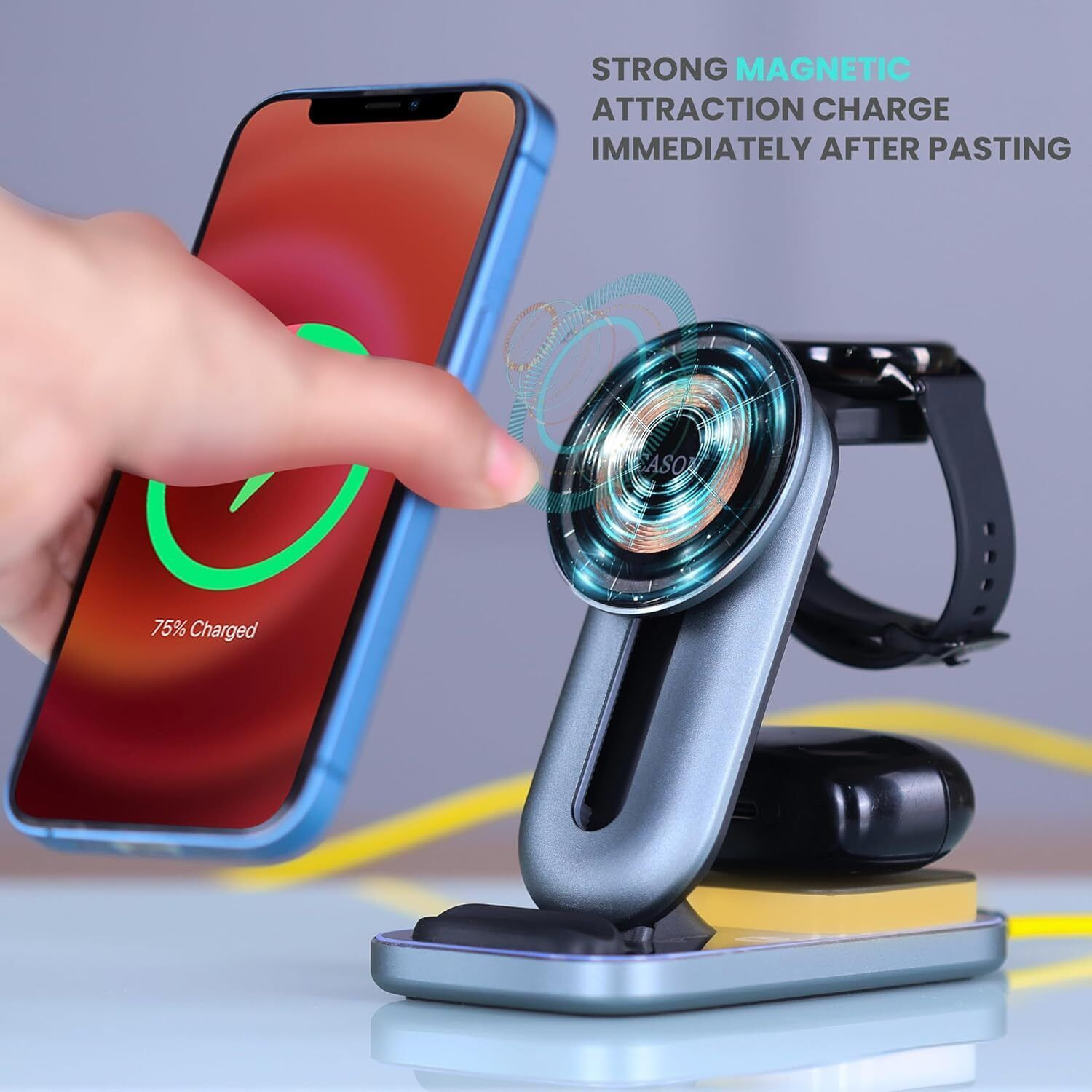 Image of CASON 23W qi2 Certified 3 in 1 Wireless Charger for iPhone with Magnetic Fast Charging Charging Pad