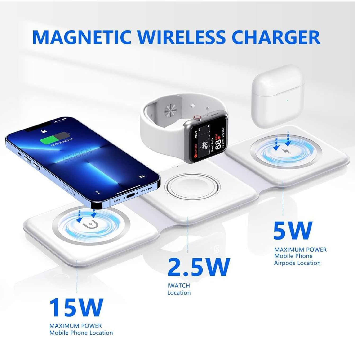 Image of JPGC 3 in 1 MagSafe Magnetic Foldable Wireless Charger | foldable charger Charging Pad