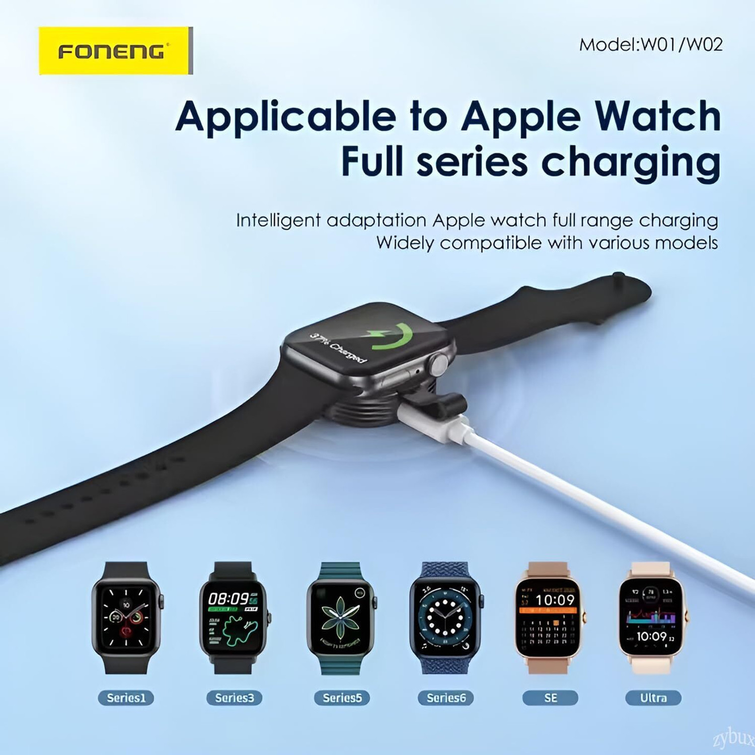 Image of Foneng iWatch USB C /Lightening Fast Wireless Smart Watch Charger 2.5W Metal Body, White Charging Pad