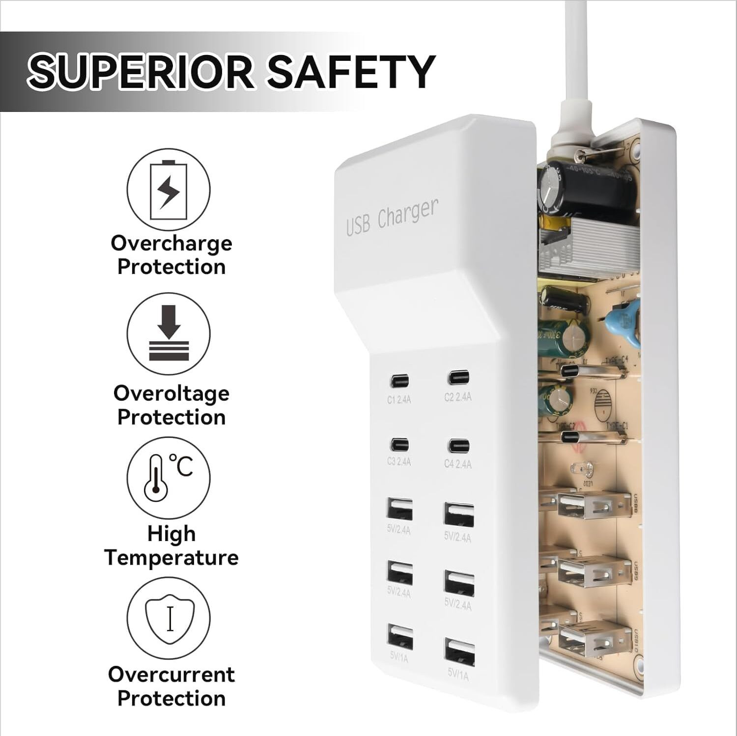 Image of Naviscinest Portable USB C Charging Station,USB-C 4-Ports, Hub 10-Ports USB Charger Dock Charging Pad