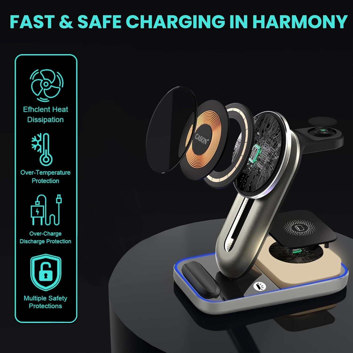 Image of CASON 23W qi2 Certified 3 in 1 Wireless Charger for iPhone with Magnetic Fast Charging Charging Pad