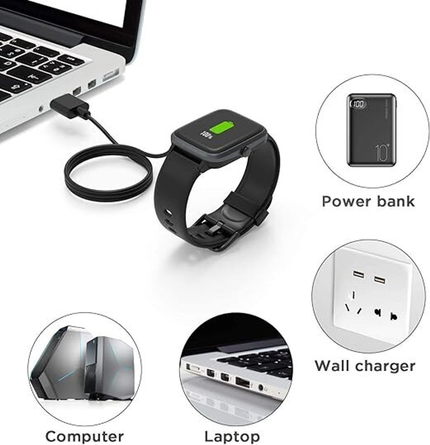 Image of GENIUSGRAWTH FB Smart watch Charger 2 Pin USB Fast Magnetic Charging Cable Adapter Charging Pad