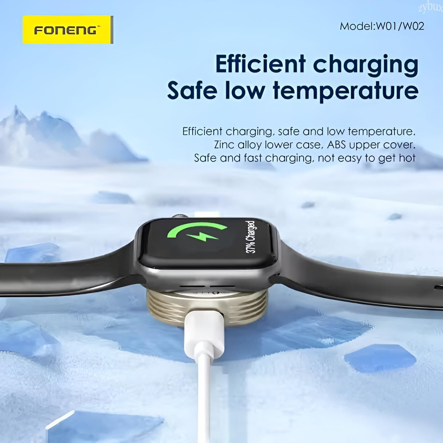 Image of Foneng iWatch USB C /Lightening Fast Wireless Smart Watch Charger 2.5W Metal Body, White Charging Pad