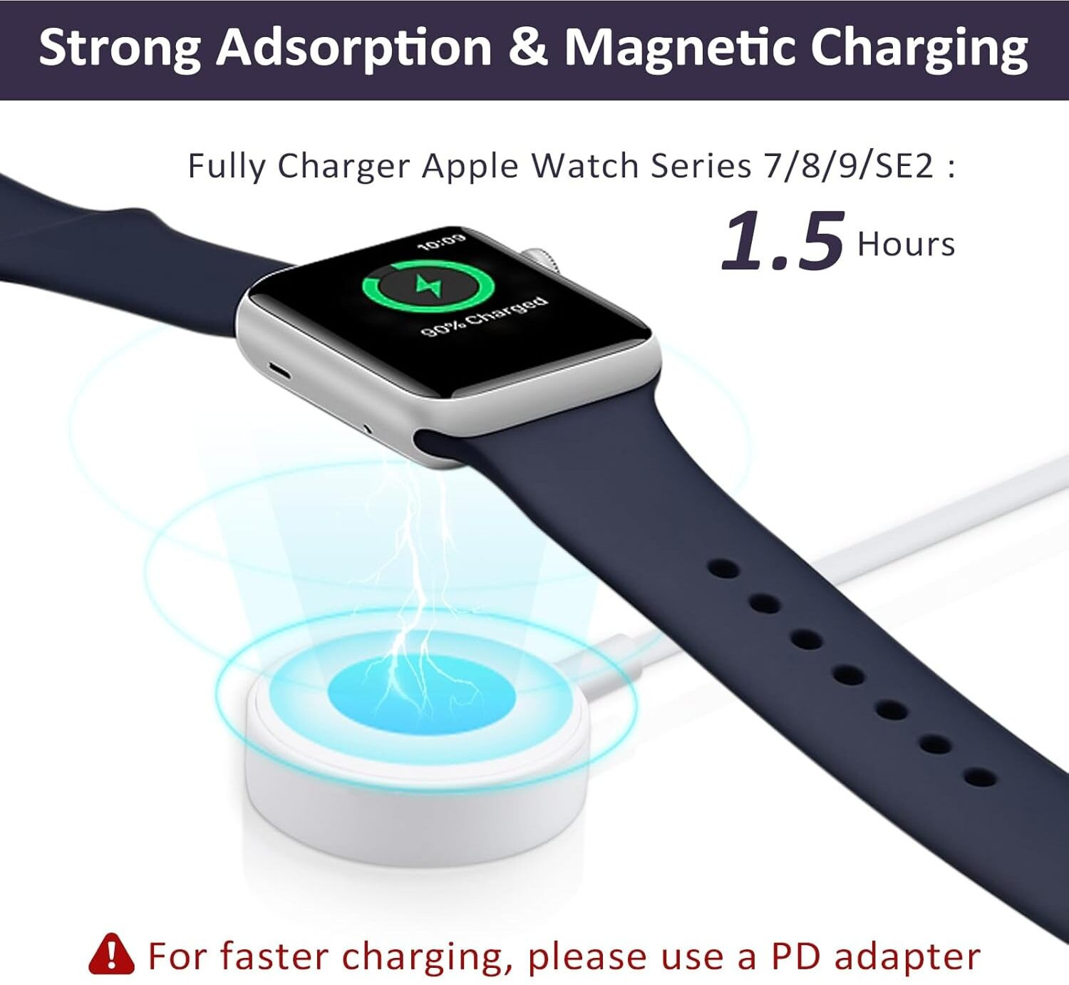 Image of Cokoeye Fast Magnetic USB Charger Cable for Apple Watch 1m Compatible with all Series Charging Pad