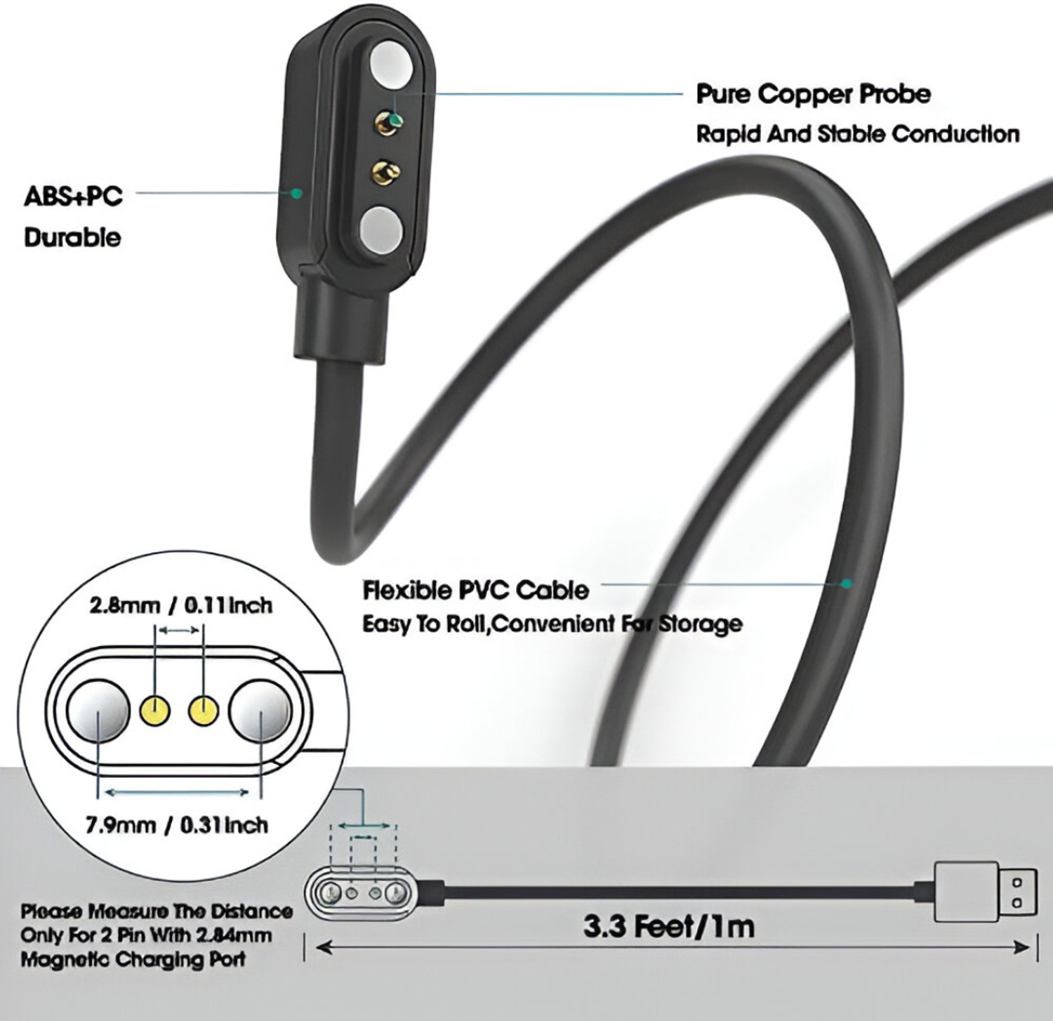 Image of The Ecletcron Bay Original 2 Pin Magnetic Watch Flash Charging Cable 3.5mm Pin Length Charging Pad