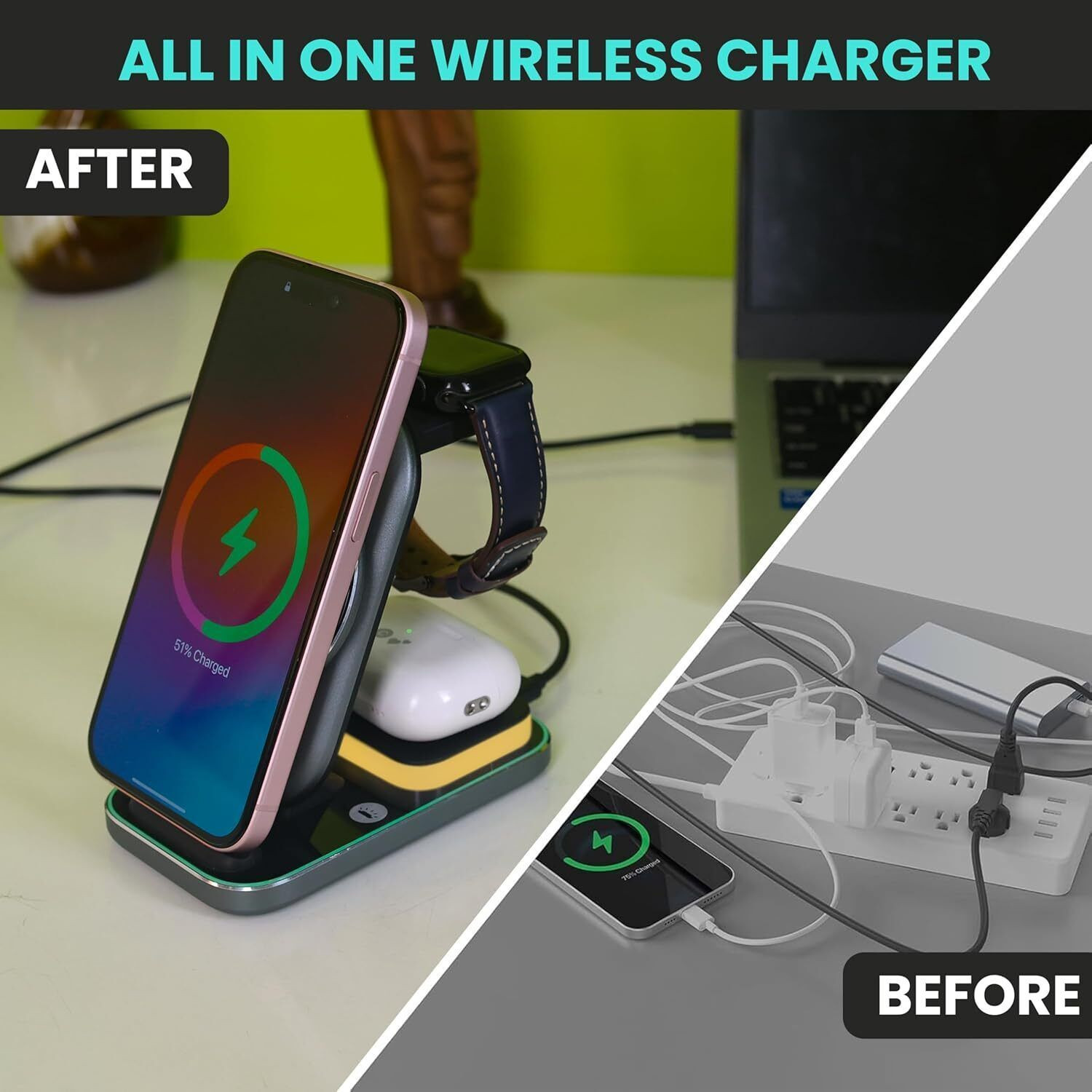 Image of CASON 23W qi2 Certified 3 in 1 Wireless Charger for iPhone with Magnetic Fast Charging Charging Pad