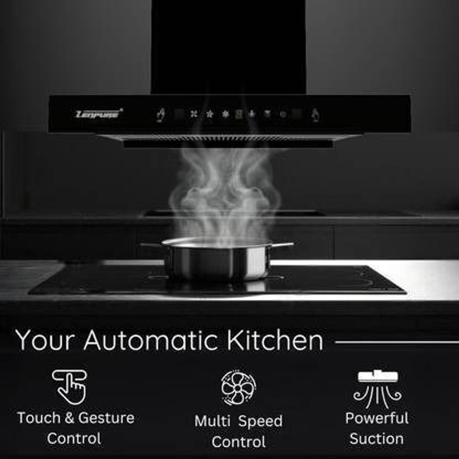 Image of ZENPURE Hella T-Shape 1350 CMH 75 cm Filterless Touch Motion Sensor Powerful Suction Low Noise With Led Light Auto Clean Chimney