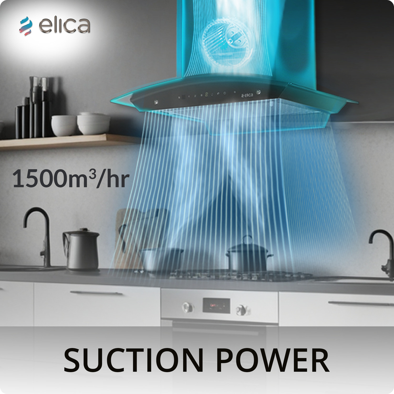 Image of Elica WDFL 750 BLDC HAC LTW MS NERO 1500 CMH 75 cm Auto Clean Chimney