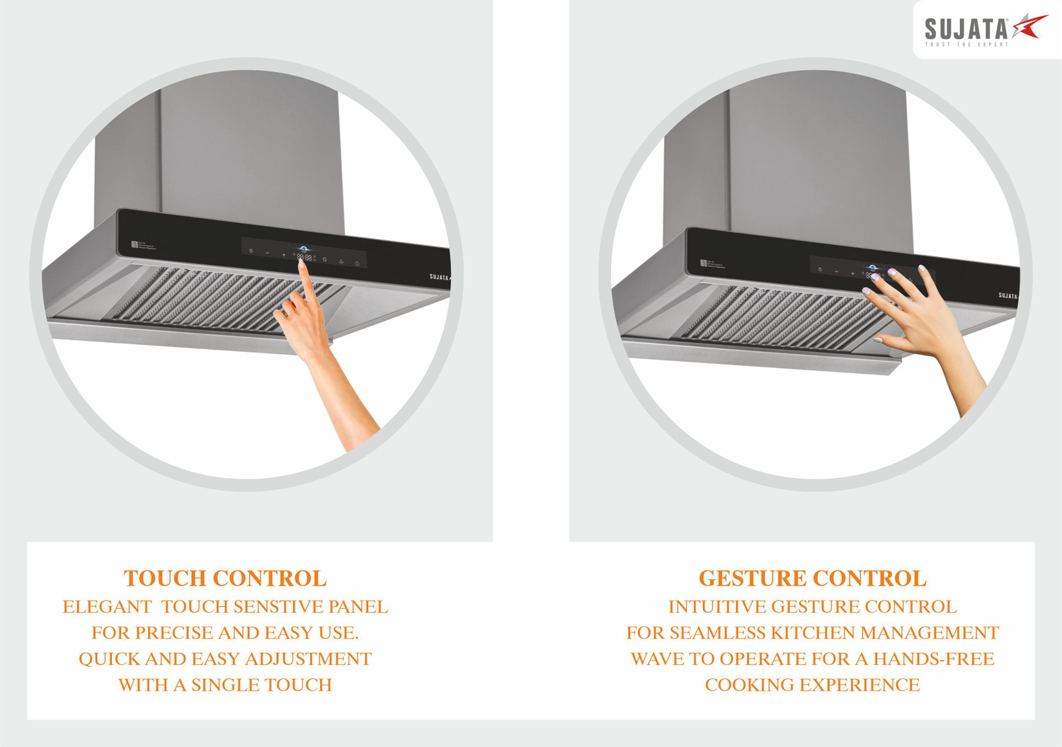 Image of SUJATA Zircon 75 1750 CMH Auto Clean Chimney Motion Sensor 75 cm Grey 1750 CMH 75 cm Auto Clean Chimney