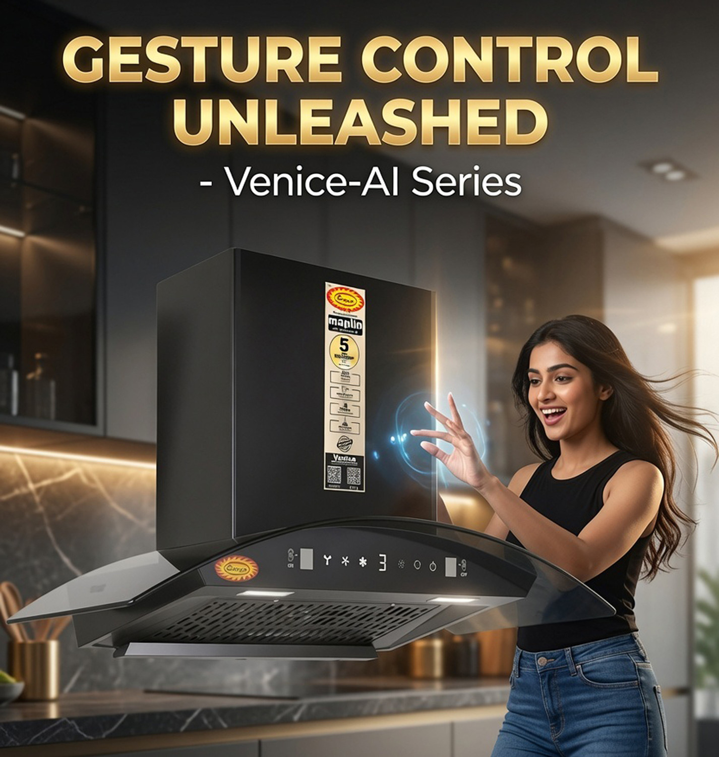 Image of SURYA Venice-DL Ductless Plug&Play 1400 CMH 60 cm Auto Clean Chimney