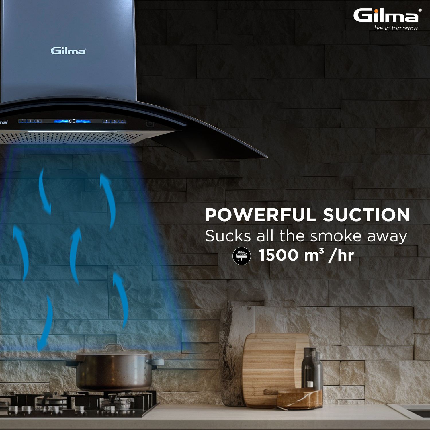 Image of Gilma Clara 90 Chimney Auto Clean Wall Mounted Grey Black 1500 CMH Chimney