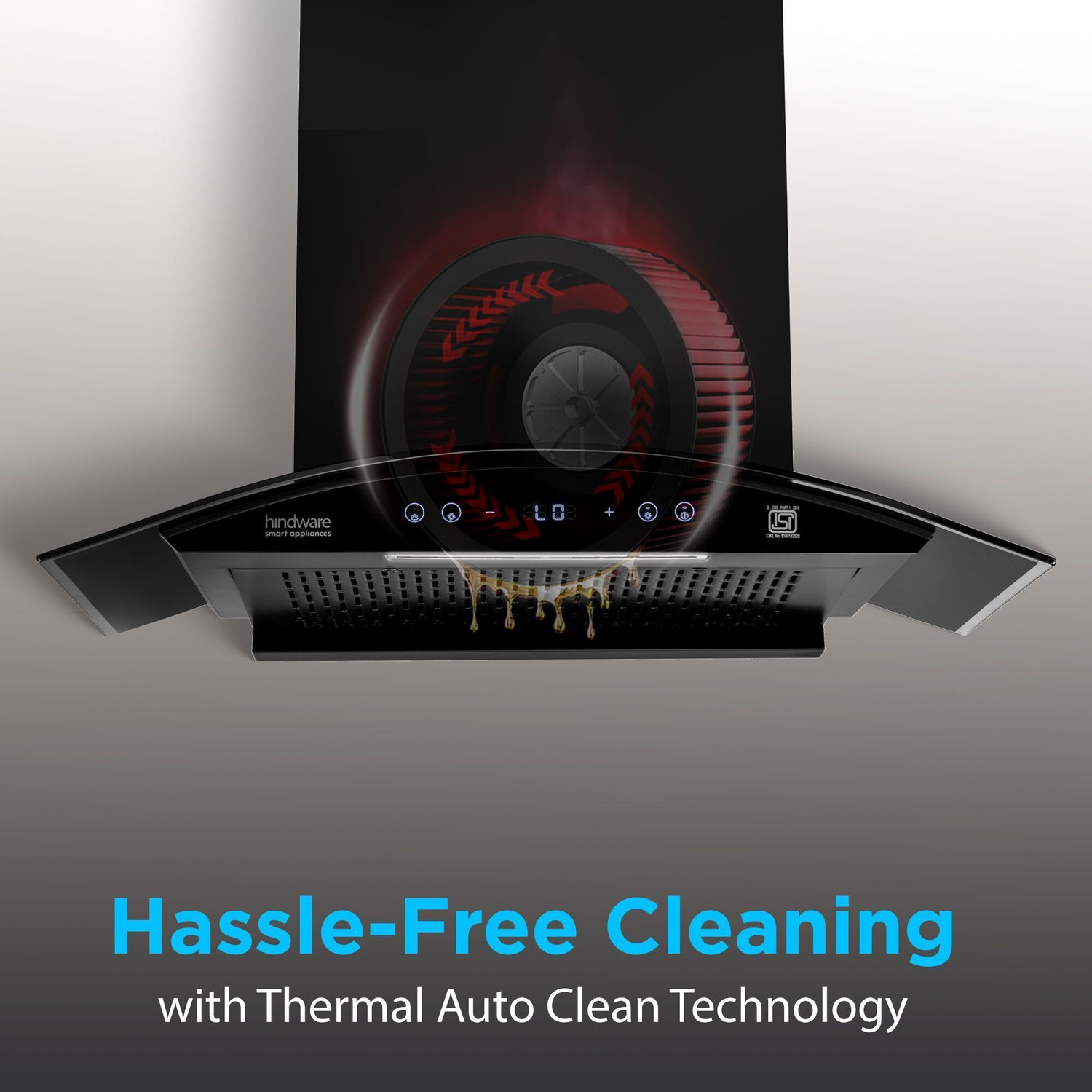 Image of Hindware Smart Appliances Ripple Neo BLDC 75 IN 1400 CMH 75 cm | Curved | Filterless | Touch Control | Motion Sensor | Energy Efficient LED Light | Powerful Suction | Auto Clean Chimney