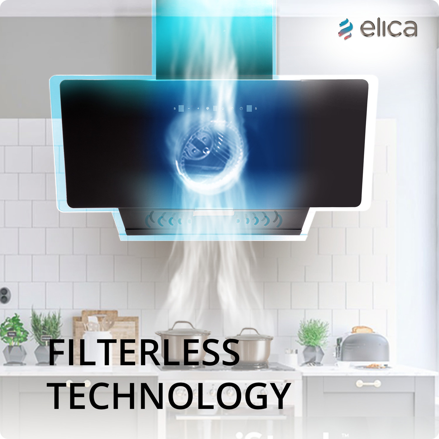 Image of Elica KITTY FL 900 BLDC HAC LTW MS NERO 1600 CMH 90 cm Auto Clean Chimney
