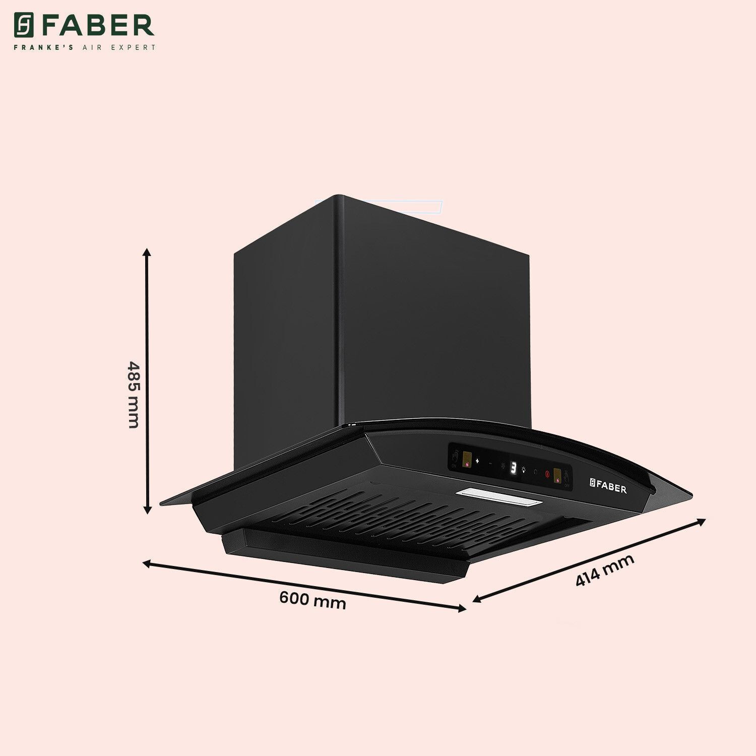 Image of FABER HOOD AGILE BLDC HC SC FL BK IN 60 Auto Clean Wall Mounted Black 1500 CMH Chimney