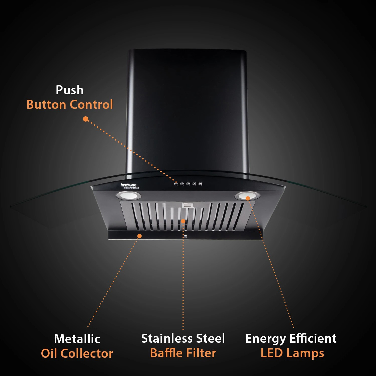 Image of Hindware Elena 90 Auto Clean Auto Clean Wall Mounted Black 1100 CMH Chimney