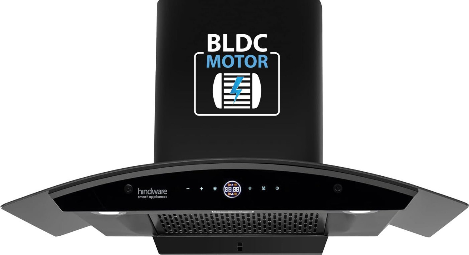 Image of Hindware Smart Appliances Ripple Plus BLDC Autoclean 90 IN Auto Clean | Curved Glass | Filterless | Touch Control | Energy Efficient LED Light | Powerful Suction | Wall Mounted Black 1600 CMH Chimney