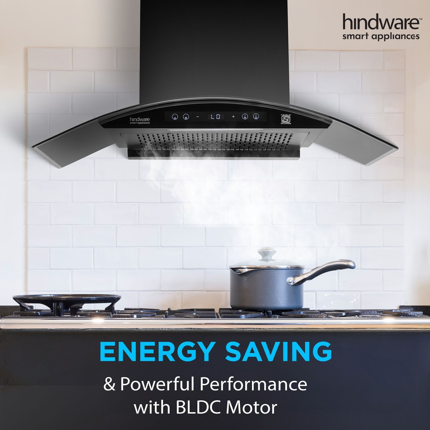 Image of Hindware Smart Appliances Ripple Neo BLDC 90 IN 1400 CMH 90 cm | Curved | Filterless | Touch Control | Motion Sensor | Energy Efficient LED Light | Powerful Suction | Auto Clean Chimney