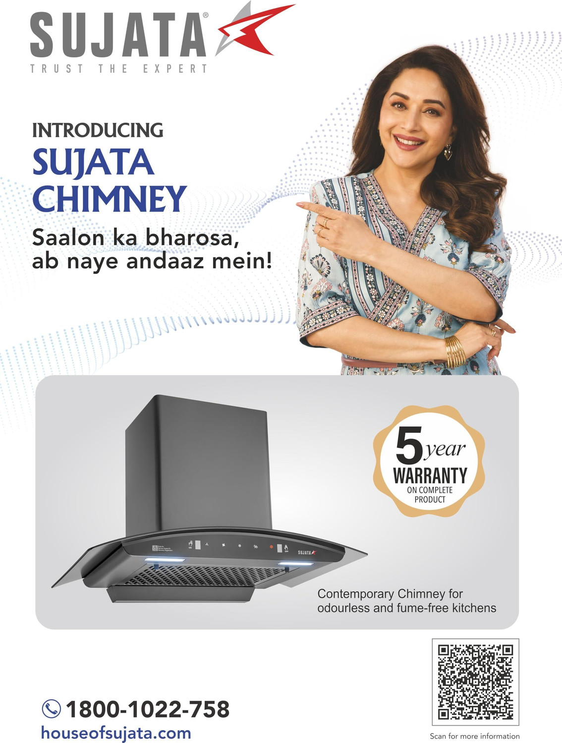 Image of SUJATA Pearl 60 Chimney for Kitchen | Chimney For Kitchen 60cm | Filter Less Auto Clean 1350 CMH 60 cm Auto Clean Chimney