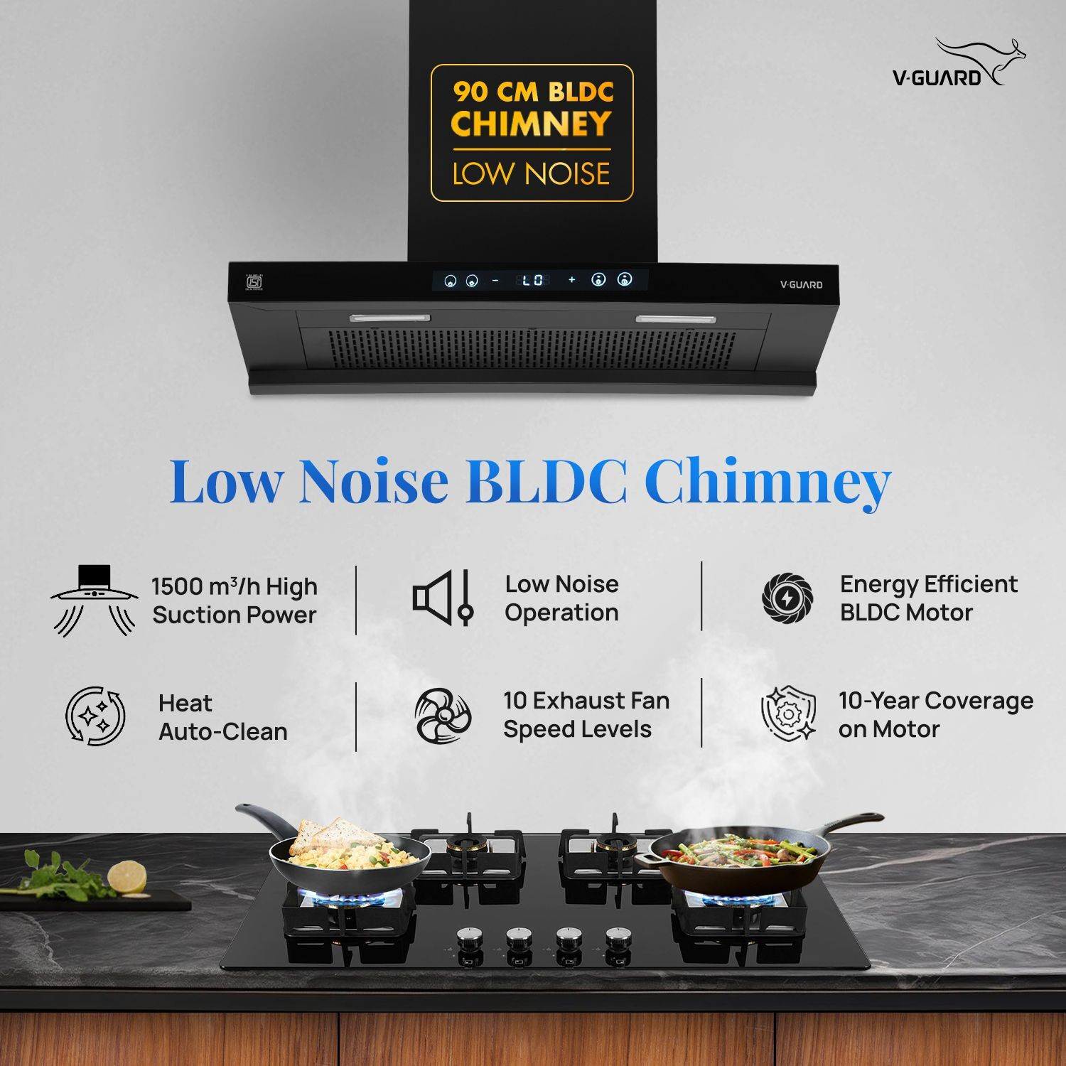 Image of V-Guard BT 90 BLDC 90 cm 1500 CMH 90 cm Auto Clean Chimney